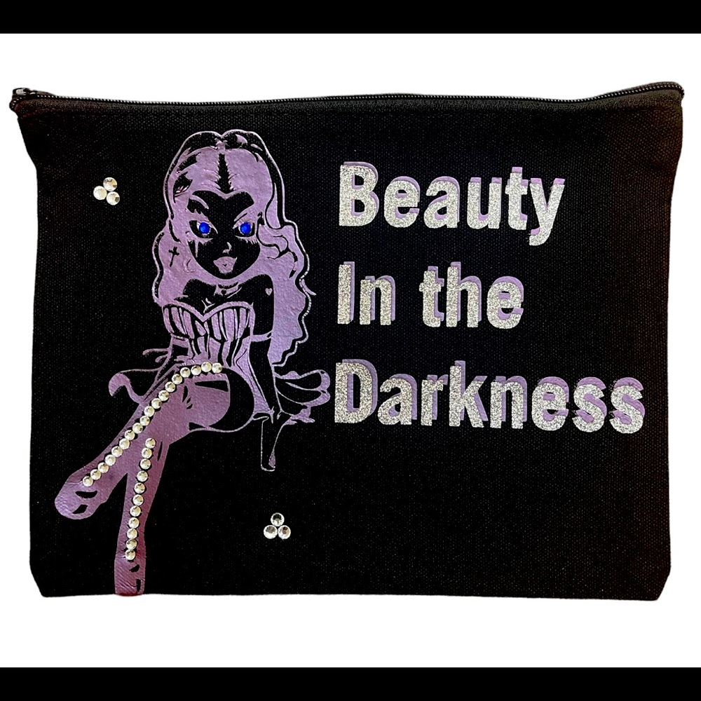Handmade Gothic Cosmetic Bag Beauty in the Darkness with Goth Pinup Girl